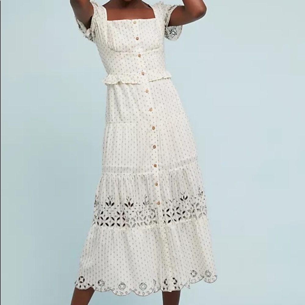 RahiCali Anthropologie Natural Rahi Ventura Cotton Dobby Midi Dress